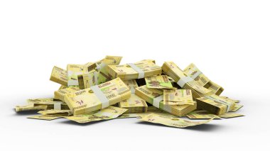 Beyaz arka planda izole edilmiş 10000 Malagasy arşivinden oluşan 3D yığın. Madagaskar para birimi