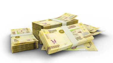 3D Stack of 10000 Malagasy ariary notes isolated on whited background