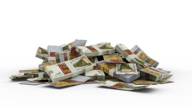 3D Rendering of Stack of Macedonian denar notes isolated on white background. Bundles of denar notes