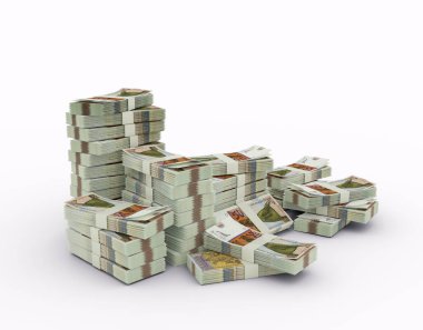 Stack of Macedonian denar notes. 3D rendering of bundles of banknotes