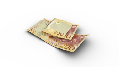 Çift 200 Lesothan Loti notlarının beyaz arkaplanda gölgeli 3B canlandırması