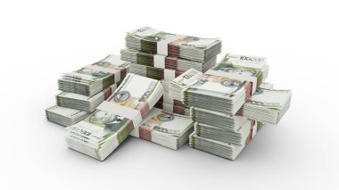 bundles of Laotian kip notes. 3D rendering of bundles of banknotes