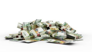 3D Stack of Laotian kip notes isolated on white background