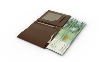 3D rendering of Kyrgyzstani som notes in wallet
