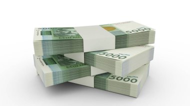 3d rendering of Stack of Kyrgyzstani som notes. Few bundles of Kyrgyzstani currency isolated on white background