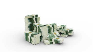 stack of Kyrgyzstani som notes. 3D rendering of bundles of banknotes