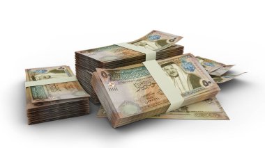 Beyaz arkaplana izole edilmiş 3 boyutlu Ürdün dinar notları