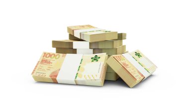 3d rendering of Stack of 1000 Hong Kong dollar notes. bundles of Hong Kong currency notes isolated on white background