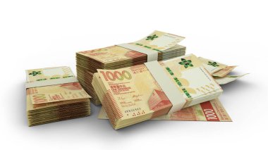 Hong Kong Doları 'nın 3D kopyası. Hong Kong para birimi desteleri beyaz arkaplanda izole