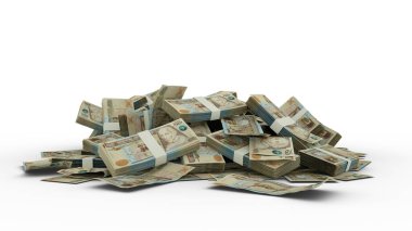 3D Stack of 100 Guatemalan quetzal notes isolated on white background
