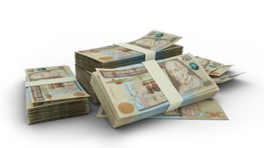 Beyaz arkaplana izole edilmiş 3 boyutlu Guatemala quetzal notları