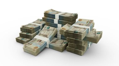 Stack of Guatemalan quetzal notes. 3D rendering of bundles of banknotes