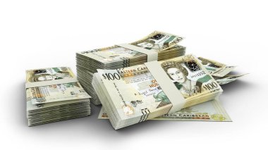 3D Stack of Eastern Caribbean dollar notes. 100 dollars