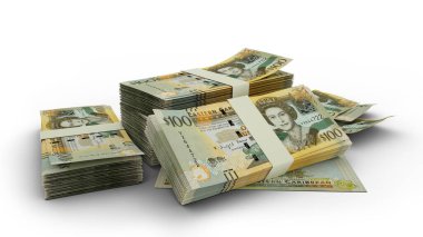 3D Stack of Eastern Caribbean dollar notes. 100 dollars