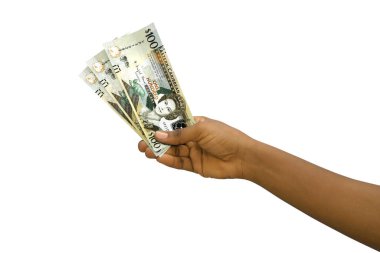 3D beyaz arka planda izole edilmiş Doğu Karayip doları banknotları.