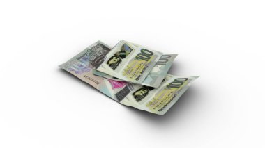 3D rendering of Double 100 Eastern Caribbean dollar notes with shadows on white background