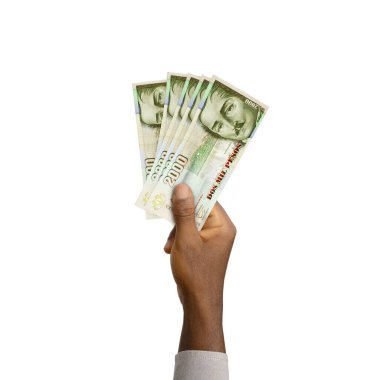 Siyah El 'in elinde 3D, beyaz arka planda 2000 Kolombiya pesosu var.