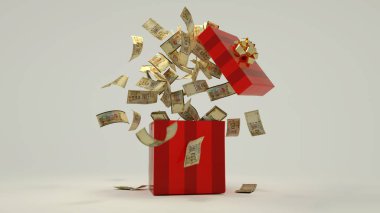 Bolivya Boliviano 'sunun 3 boyutlu yorumları kırmızı bir hediye kutusundan çıkıyor.