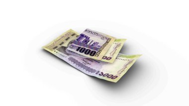 3D rendering of Double 1000 Bangladeshi taka notes isolated on white background