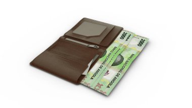 3D rendering of Angolan Kwanza notes in wallet