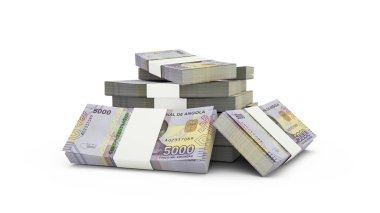 Angolan Kwanza 'nın 3D kopyası. beyaz arkaplana izole edilmiş Angola para birimi notları