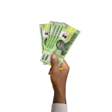 Black Hand holding 3D rendered Angolan kwanza notes