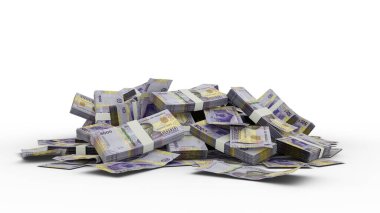 3D Stack of Angolan Kwanza notes isolated on white background