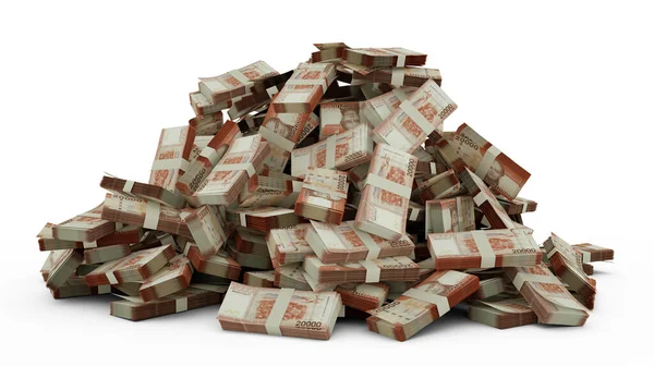 Big pile of 20000 Chilean peso notes a lot of money over white background. 3d rendering of bundles of cash