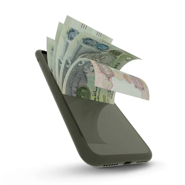 Rending United Arab Emirates Dirham Notes Mobile Phone Isolated White — Stock Photo, Image