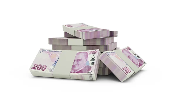 Darstellung Von Stapel Türkischer Lira Scheine Bündel Türkischer Banknoten Isoliert — Stockfoto
