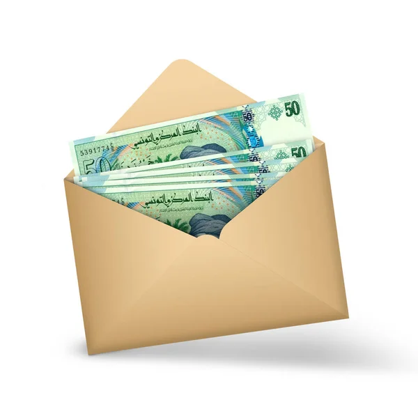 Tunisian Dinar Notes Open Brown Envelope Illustration Money Open Envelope — Foto Stock