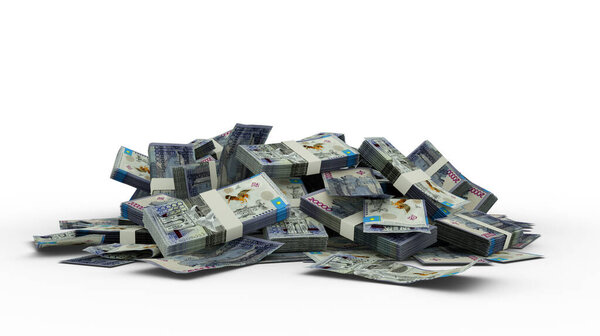 Стек трехмерных казахстанских тенге нот изолирован на белом фоне