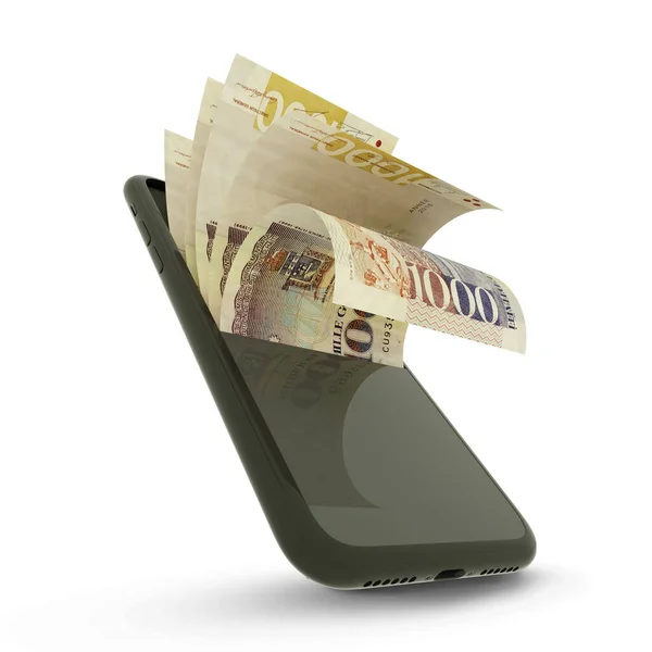 Візуалізація 1000 Гаїтянських Гурдових Банкнот Всередині Мобільного Телефону Ізольованого Білому — стокове фото