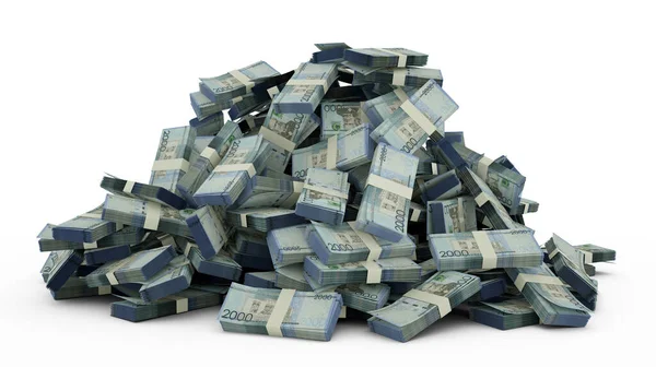Dominik pezosu yığını beyaz arka planda çok para bırakıyor. 3 boyutlu nakit demetleri oluşturma