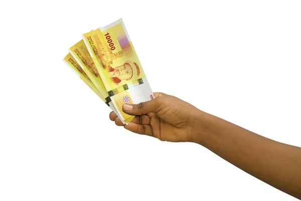 Fair Hand Holding Rendered Comorian Franc Notes Isolated White Background — Stock Fotó