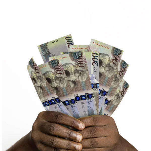 Manos Sosteniendo Renderizado Notas Pula Botswanan Primer Plano Las Manos — Foto de Stock