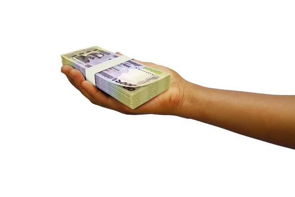 Hand Holding Renderizado Pilha Notas Bangladesh Taka Isolado Fundo Branco — Fotografia de Stock