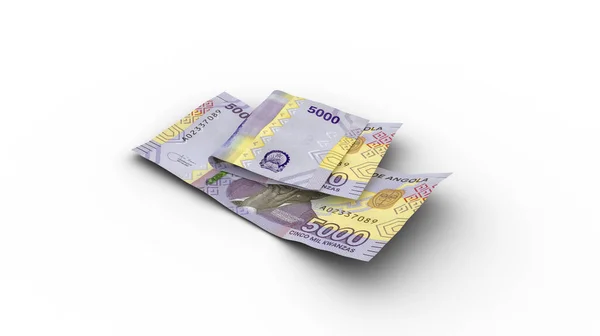 Rendering Double 5000 Angolan Kwanza Notes Shadows White Background — стокове фото