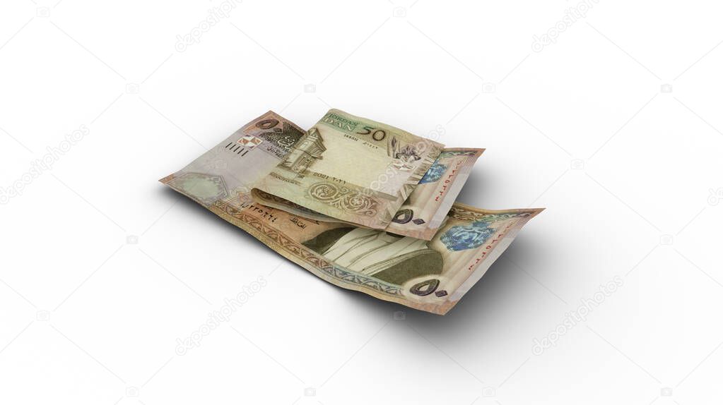3D rendering of Double 50 Jordanian dinar notes with shadows