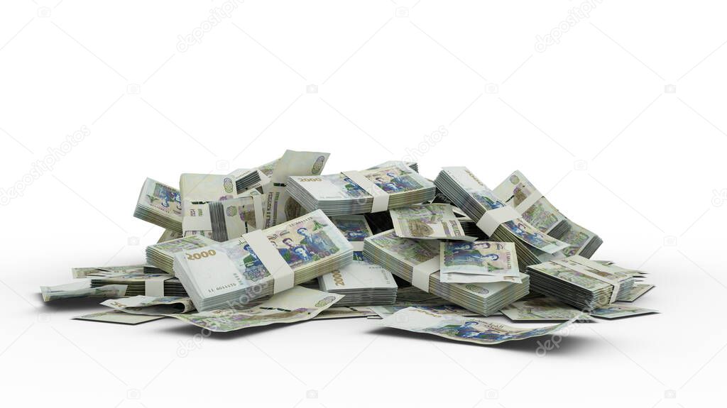 3D stack of 2000 Algerian Dinar Notes