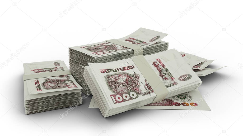 3D Stack of Algerian Dinar notes isolated