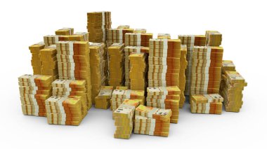 Big stack of Argentine peso notes. A lot of money isolated on white background. 3d rendering of bundles of cash