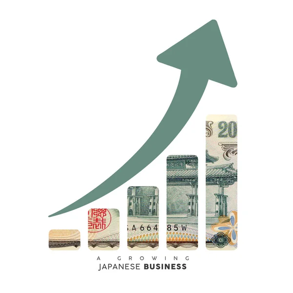 Growing business icon. Japanese yen note in the shape of a business growth graph. Illustration