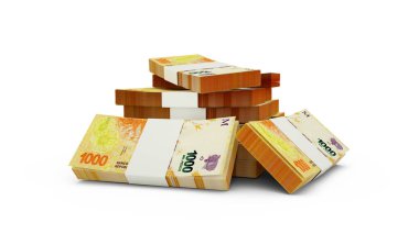 3d rendering of Stack of Argentine peso notes. bundles of Argentine currency notes isolated on white background