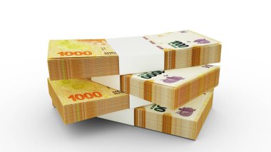 3d rendering of Argentine peso notes. Few bundles of Argentine currency isolated on white background