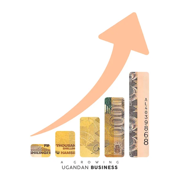 Growing business icon. Ugandan shilling note in the shape of a business growth graph. Illustration