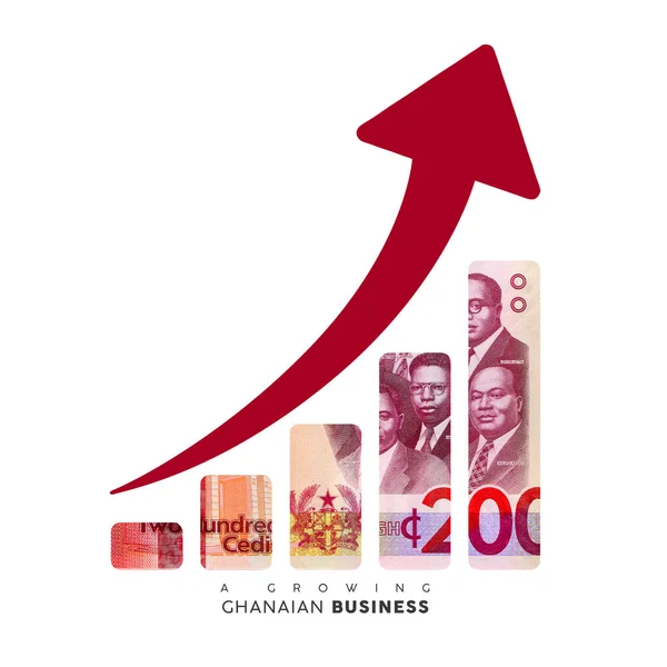 Growing business icon. clip masking of Ghanaian cedi note in the shape of a business growth graph. Illustration