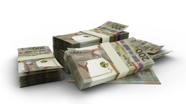 Beyaz arkaplana izole edilmiş 3D 200 Aruban Florin banknotları