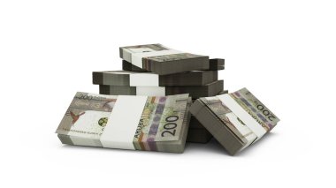 200 Aruban Florin 'in 3D kopyası. beyaz arkaplanda izole edilmiş Aruban para birimi notları demetleri