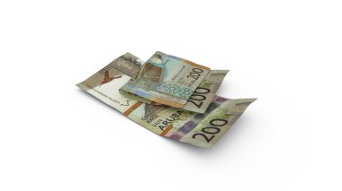 Çift 200 Aruban Florin notlarının üç boyutlu yorumlanması beyaz arkaplanda izole edildi